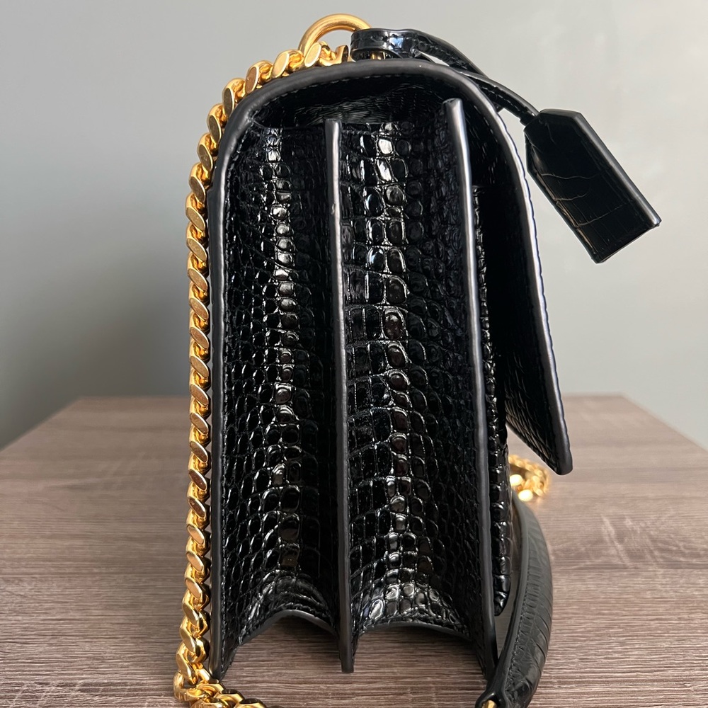 Saint Laurent Sunset Crossbody Bag Crocodile Embossed Leather Large - Picture 2 of 11